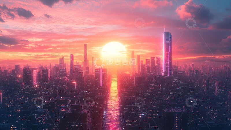 高清大图下载【趣麦麦图】霓虹网格城市1