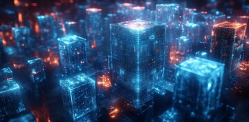 蓝色立方城市投影