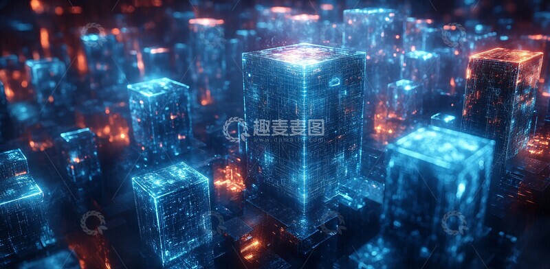 高清大图下载【趣麦麦图】蓝色立方城市投影