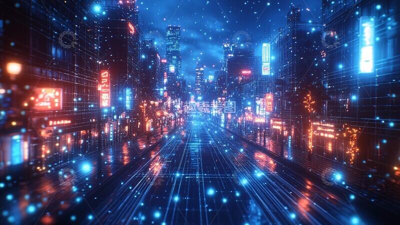 高清大图下载【趣麦麦图】蓝光线条城市1