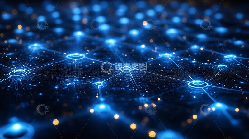 高清大图下载【趣麦麦图】区块链蓝色线框图