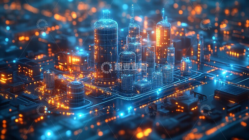 高清大图下载【趣麦麦图】蓝光线条城市2