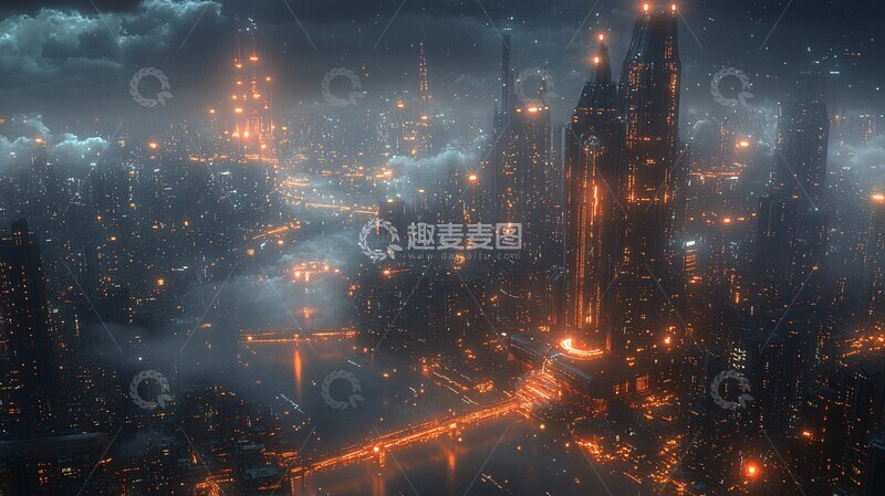 高清大图下载【趣麦麦图】科技城市数据流全景3