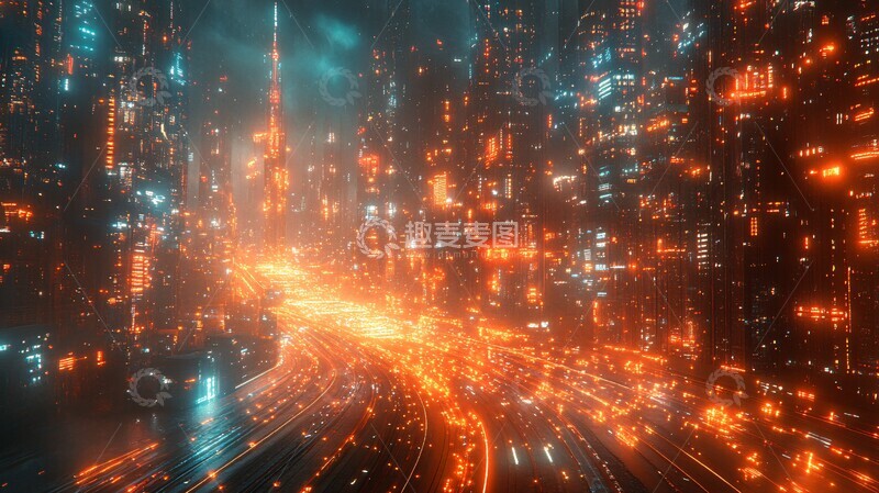 高清大图下载【趣麦麦图】科技城市数据流全景1
