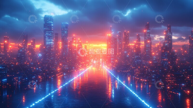高清大图下载【趣麦麦图】蓝色灯光智能城市