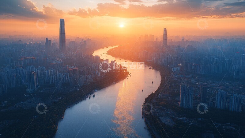 高清大图下载【趣麦麦图】城市水域科技线