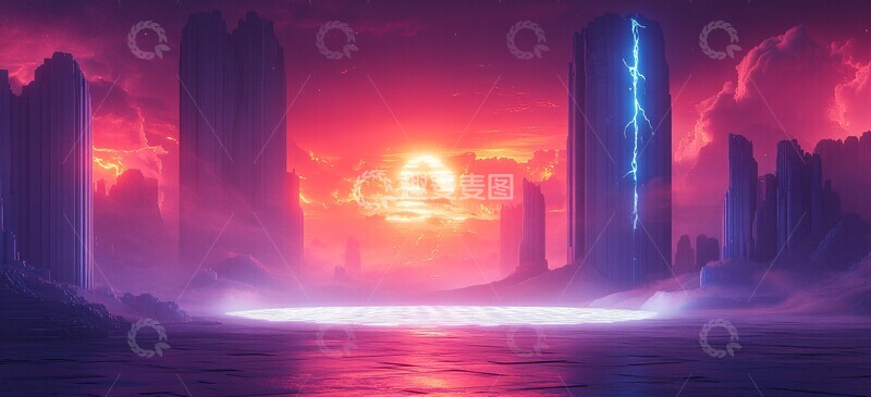 高清大图下载【趣麦麦图】电光城柱电光城柱闪电1