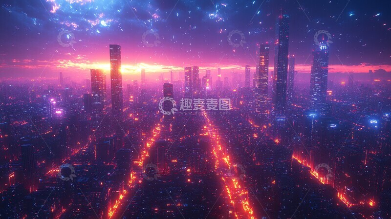 高清大图下载【趣麦麦图】蓝紫城市科技感1