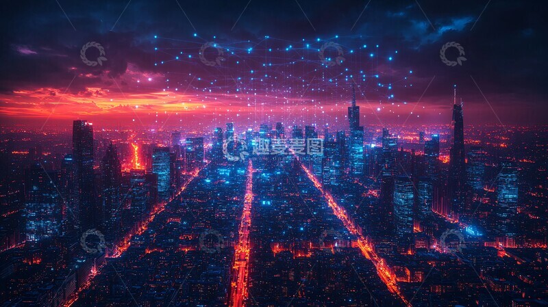 高清大图下载【趣麦麦图】数字城市夜空线1