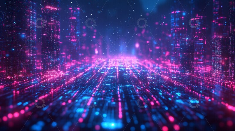 高清大图下载【趣麦麦图】蓝紫城市科技感