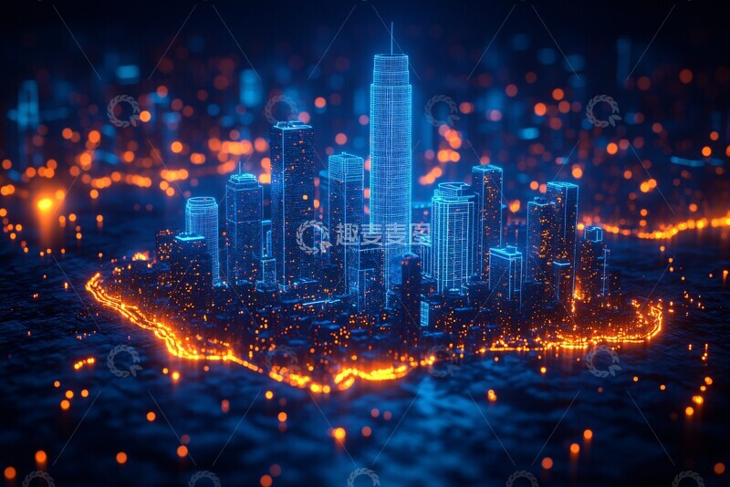 高清大图下载【趣麦麦图】城市之夜线条图1