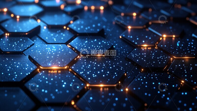 高清大图下载【趣麦麦图】六边网格发光线条2