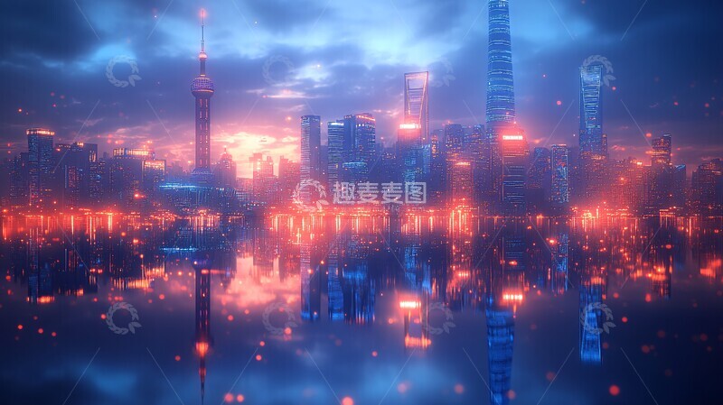 高清大图下载【趣麦麦图】蓝色光影线性建筑1