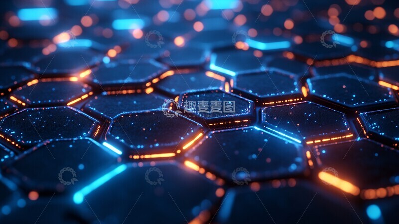 高清大图下载【趣麦麦图】六边网格发光线条
