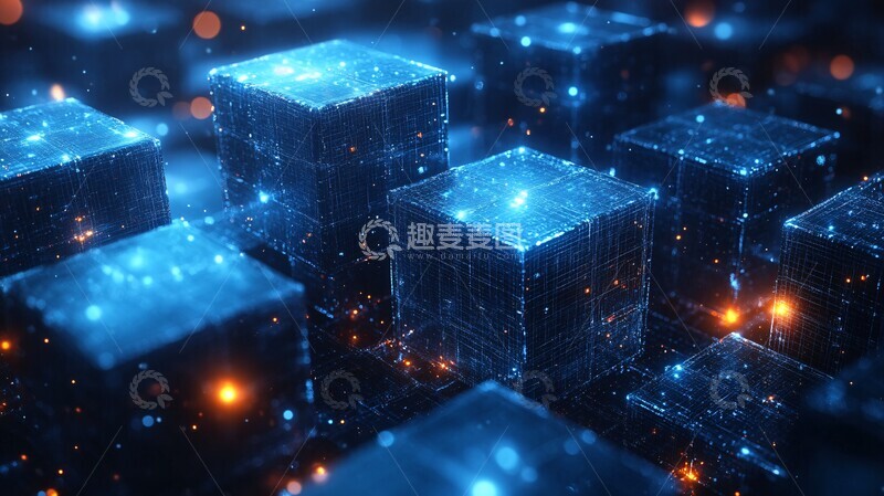 高清大图下载【趣麦麦图】蓝色方块链网络