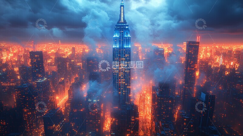 高清大图下载【趣麦麦图】蓝色光影都市