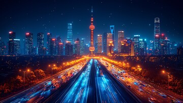 夜色珠塔蓝光街景