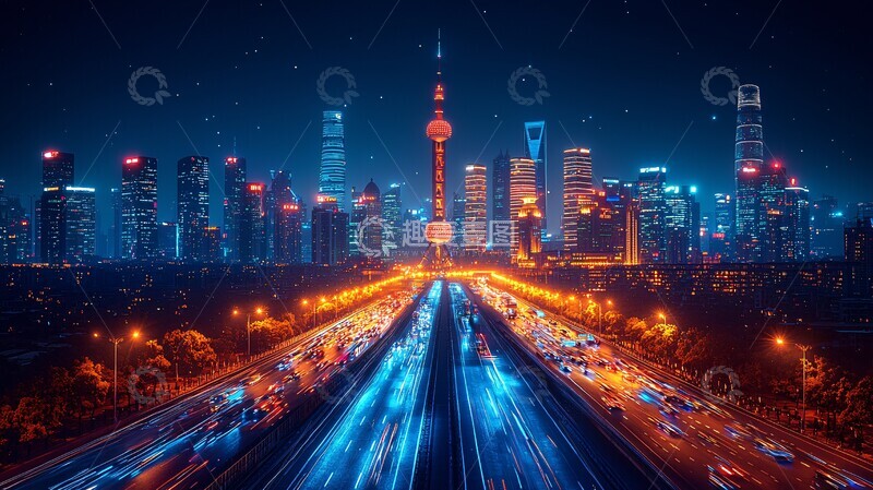 高清大图下载【趣麦麦图】夜色珠塔蓝光街景