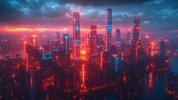 城市夜景与数字艺术