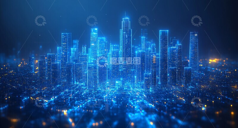 高清大图下载【趣麦麦图】蓝色玻璃城市5