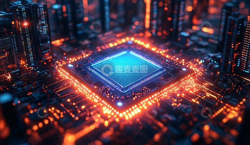 高清大图下载【趣麦麦图】芯片与城市背景