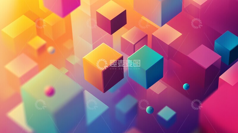 高清大图下载【趣麦麦图】彩色几何图案立方体1