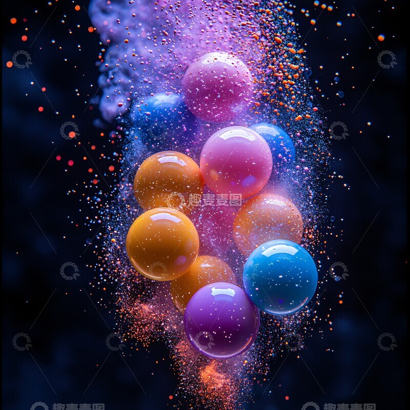 高清大图下载【趣麦麦图】彩色球体坠落彩粉
