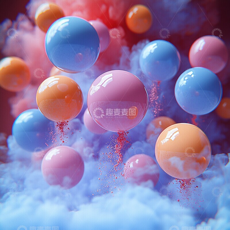 高清大图下载【趣麦麦图】彩色球体坠落彩粉2