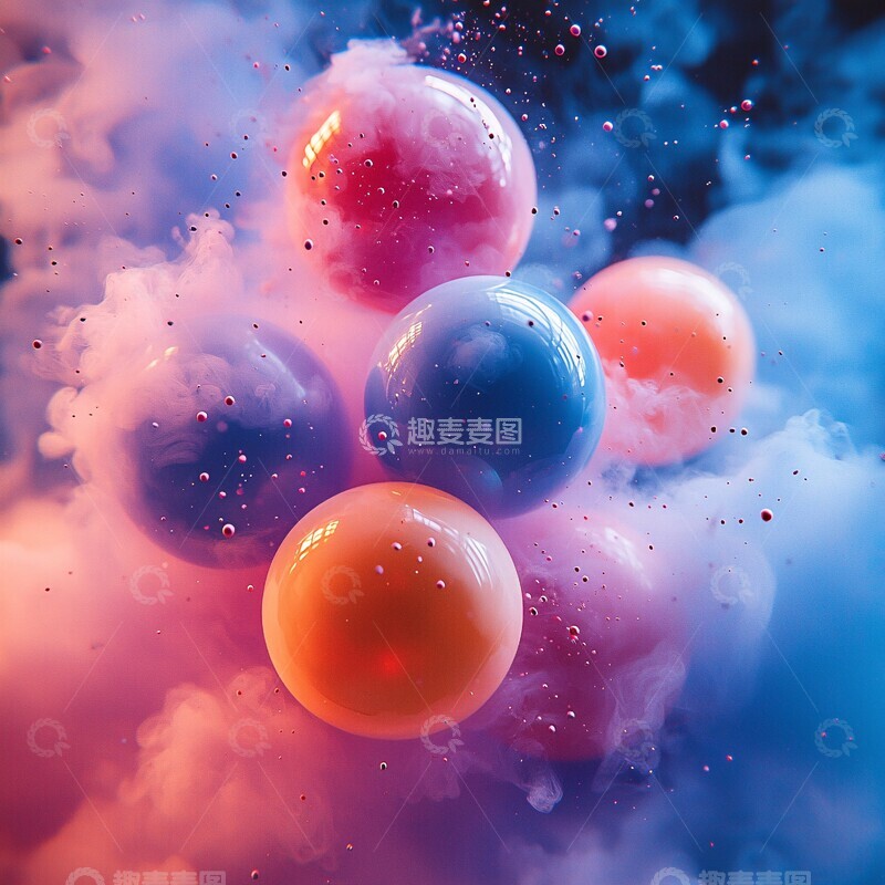 高清大图下载【趣麦麦图】彩色球体坠落彩粉1