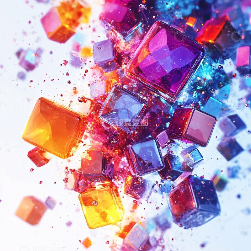 高清大图下载【趣麦麦图】彩色立方体爆炸1