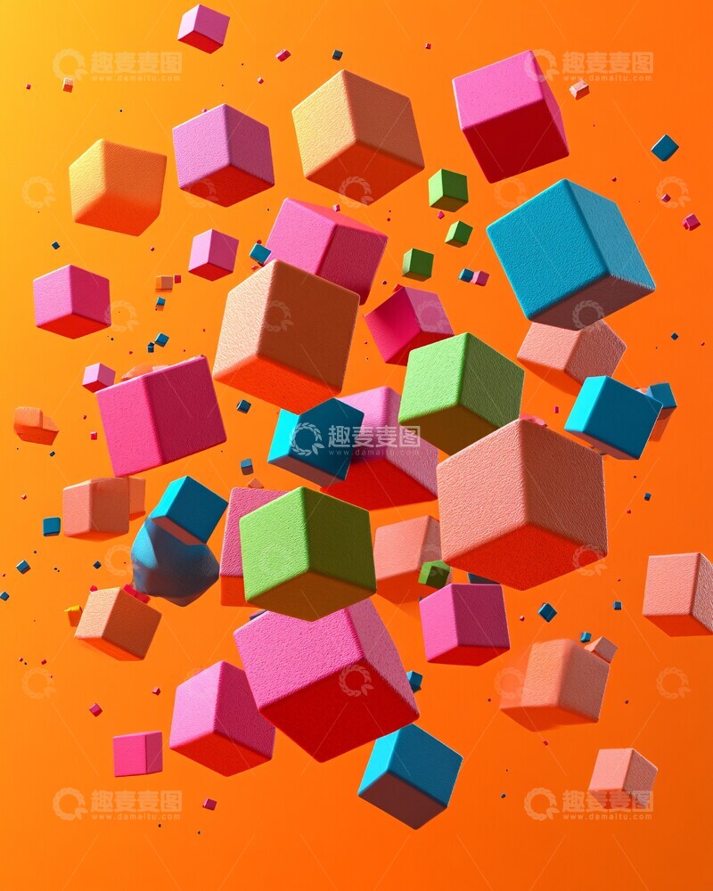 高清大图下载【趣麦麦图】彩色立方体漂浮图1