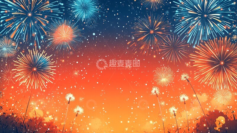 高清大图下载【趣麦麦图】烟花橙色背景1