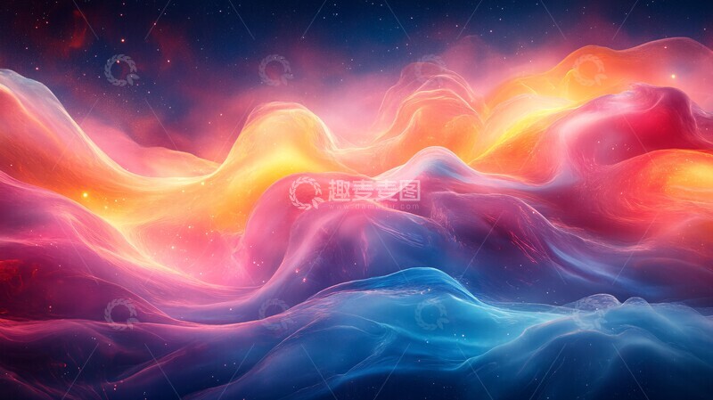 高清大图下载【趣麦麦图】蓝粉黄流动流动抽象图案1