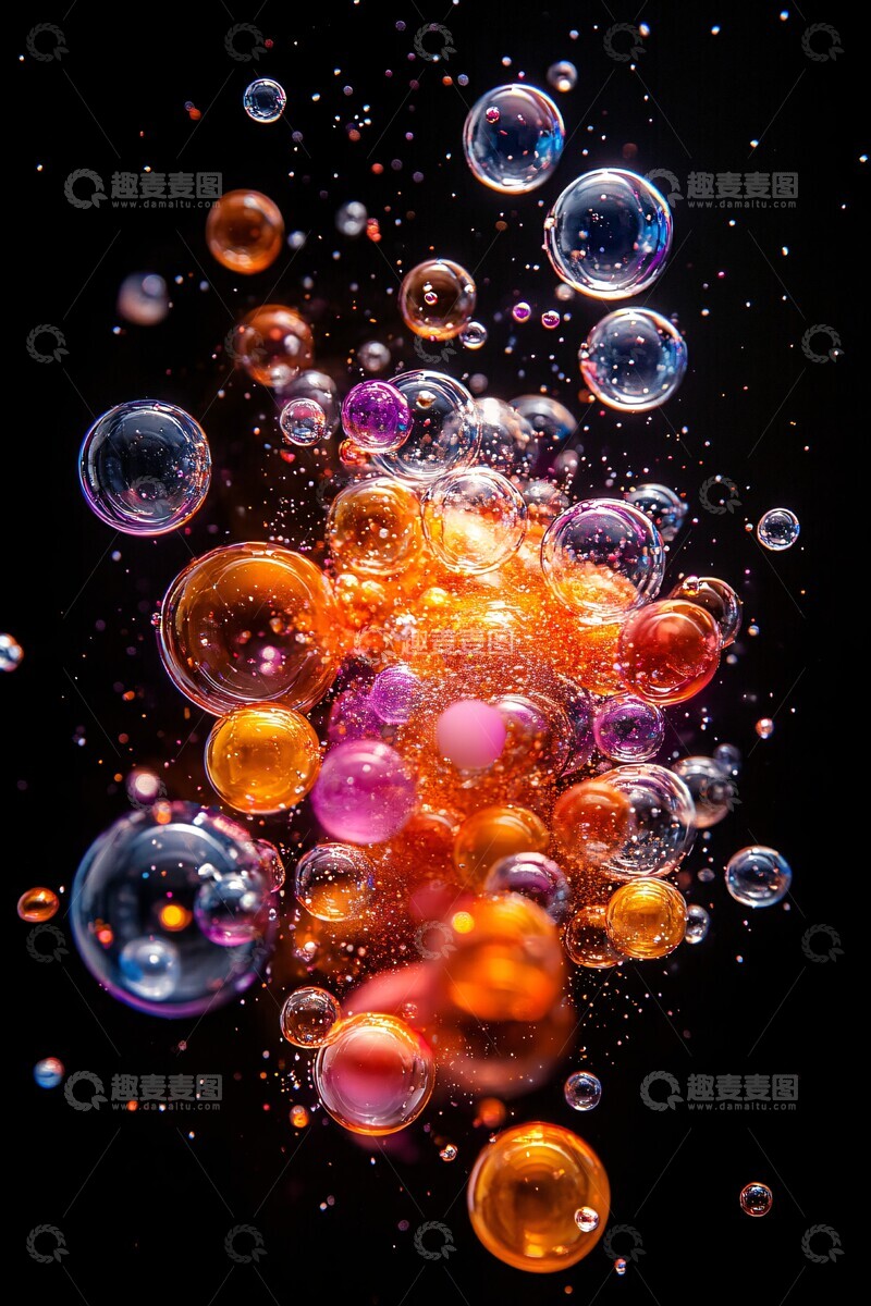 高清大图下载【趣麦麦图】橙紫泡泡爆炸1