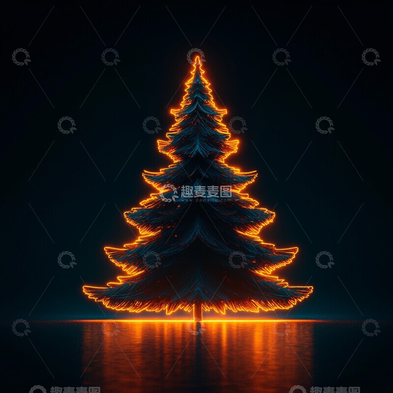 高清大图下载【趣麦麦图】圣诞树剪影光晕2