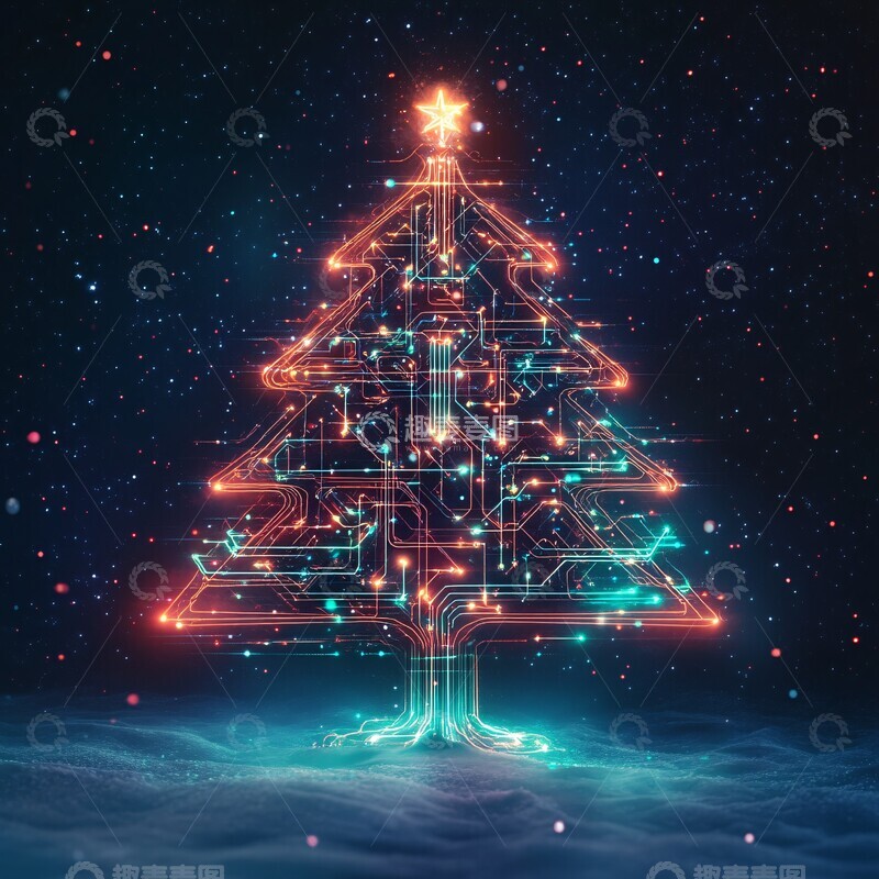 高清大图下载【趣麦麦图】电路圣诞树银河2