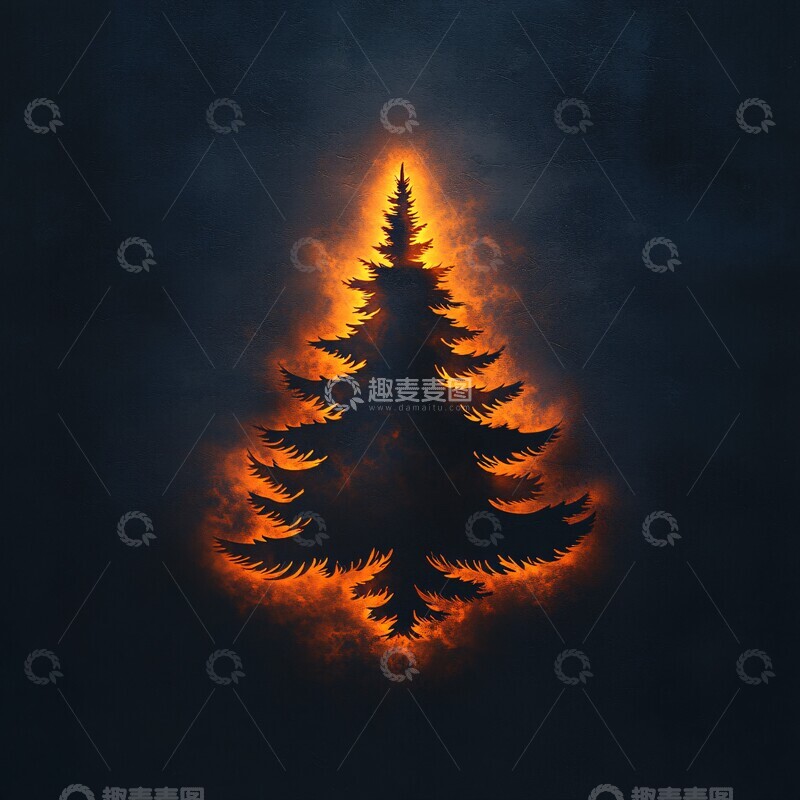 高清大图下载【趣麦麦图】圣诞树剪影光晕