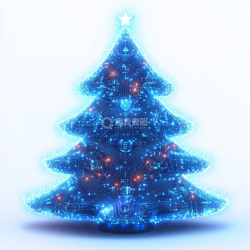 高清大图下载【趣麦麦图】蓝色电路圣诞树2