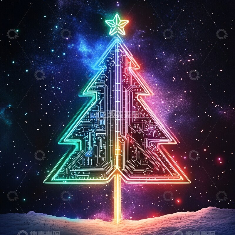 高清大图下载【趣麦麦图】电路圣诞树银河1