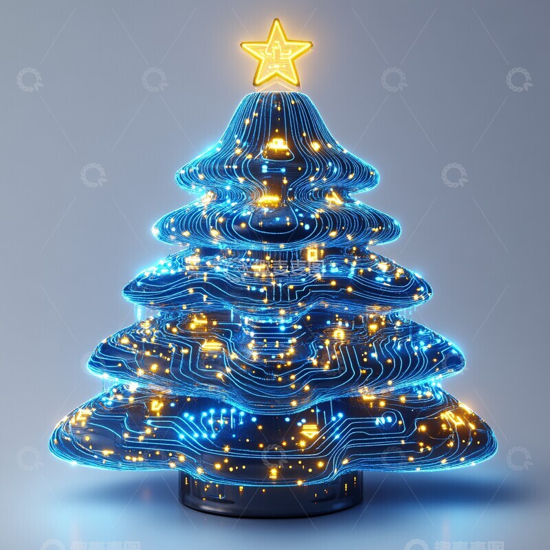 高清大图下载【趣麦麦图】蓝色电路圣诞树1