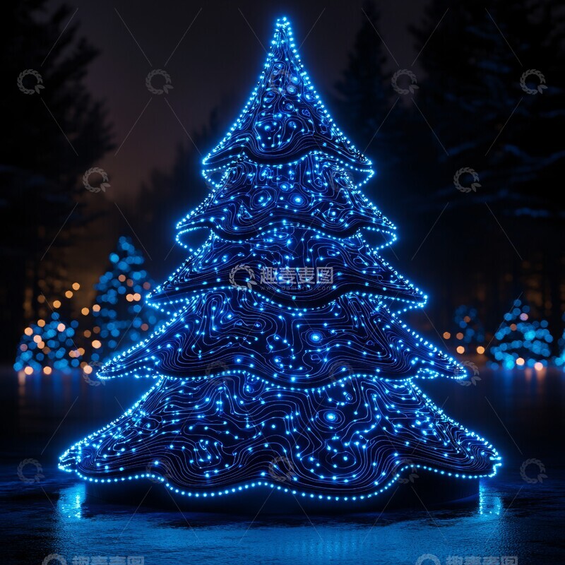 高清大图下载【趣麦麦图】蓝色电路圣诞树