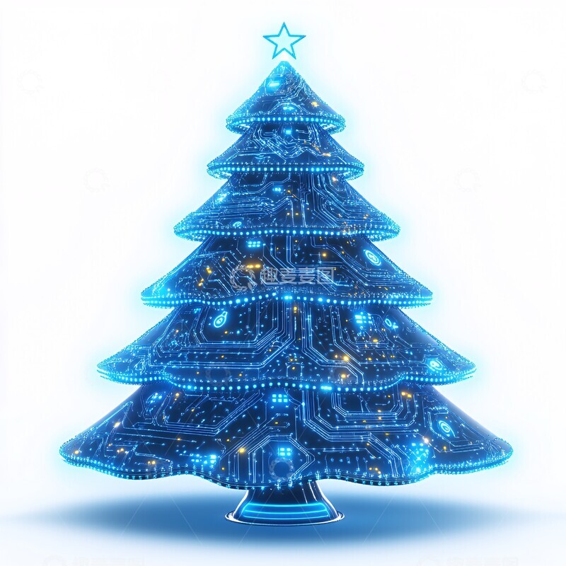 高清大图下载【趣麦麦图】蓝色电路圣诞树3