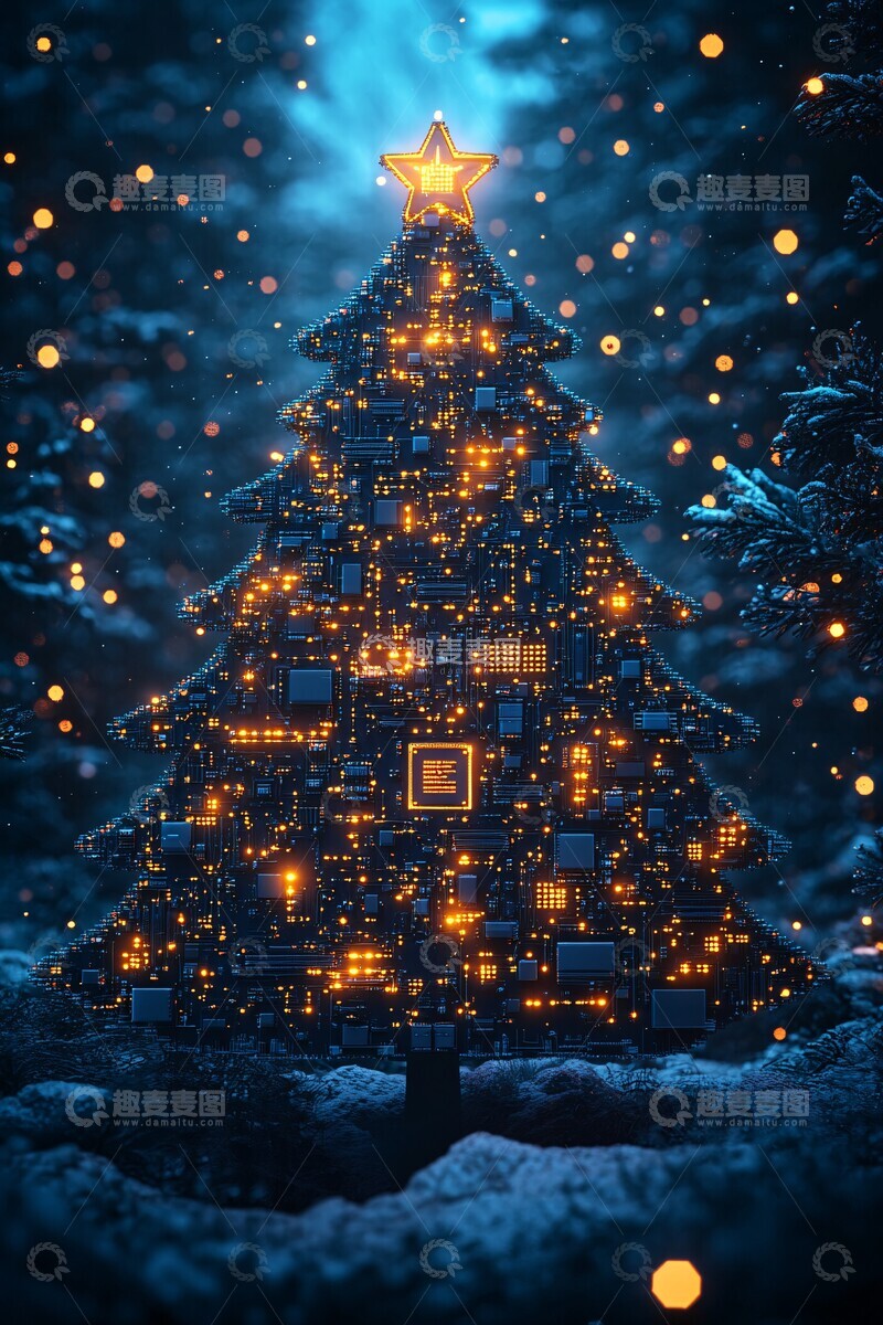 高清大图下载【趣麦麦图】微电路圣诞树1