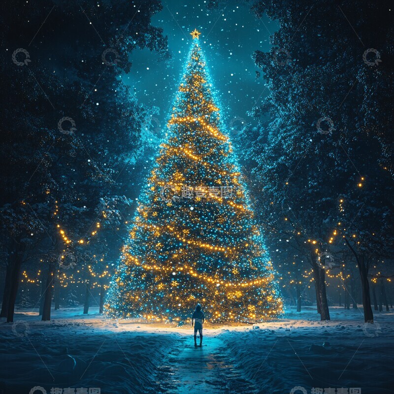 高清大图下载【趣麦麦图】科技圣诞树与雪景