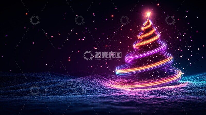 高清大图下载【趣麦麦图】紫线圣诞树背景手绘圣诞1