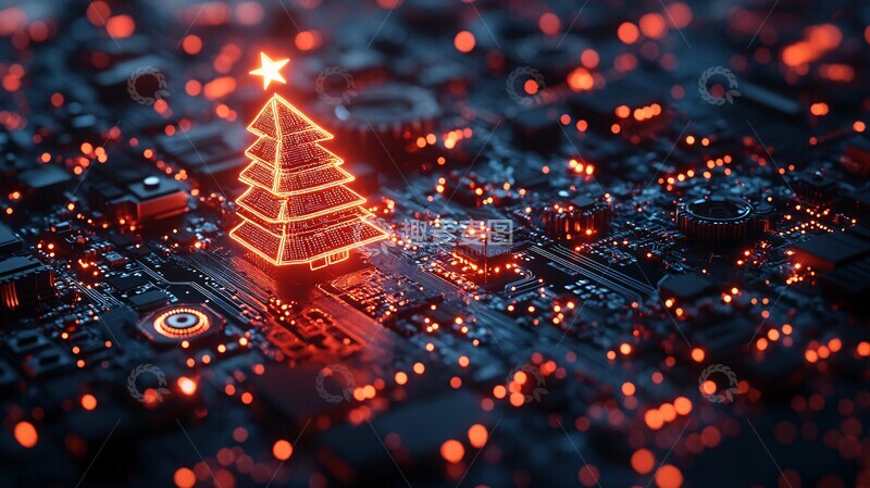 高清大图下载【趣麦麦图】科技元素圣诞树1