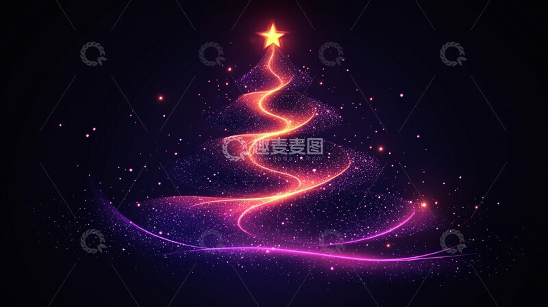 高清大图下载【趣麦麦图】紫线圣诞树背景手绘圣诞2