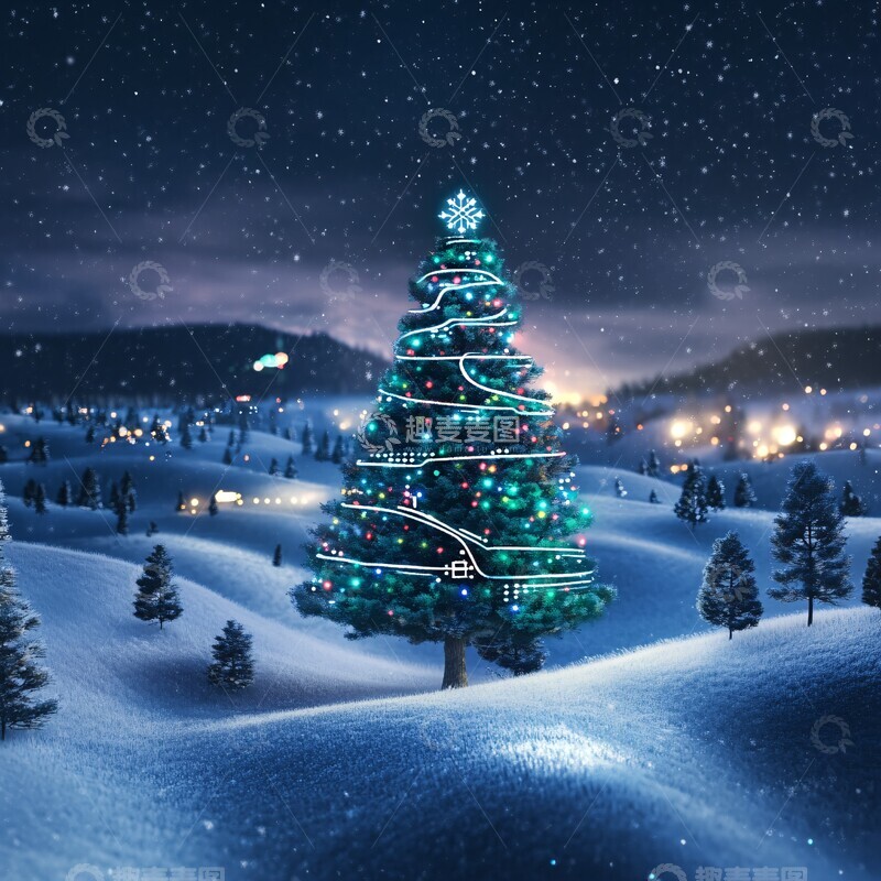 高清大图下载【趣麦麦图】雪景中的网络安全圣诞树1