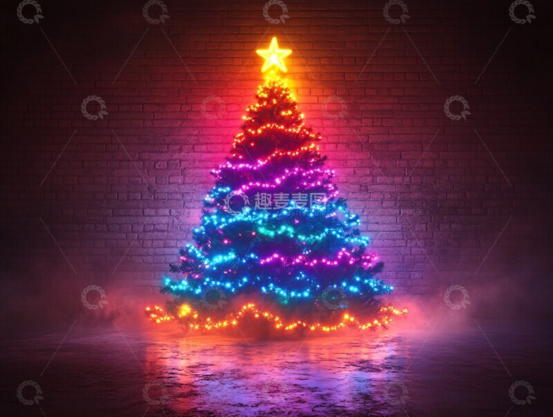 高清大图下载【趣麦麦图】霓虹圣诞树设计1