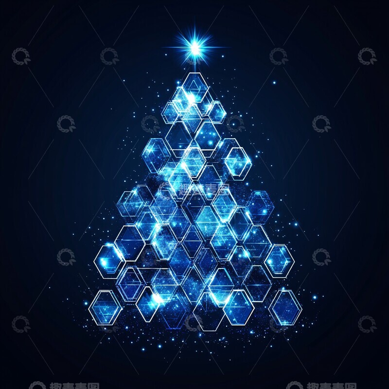 高清大图下载【趣麦麦图】蜂窝六边形圣诞树